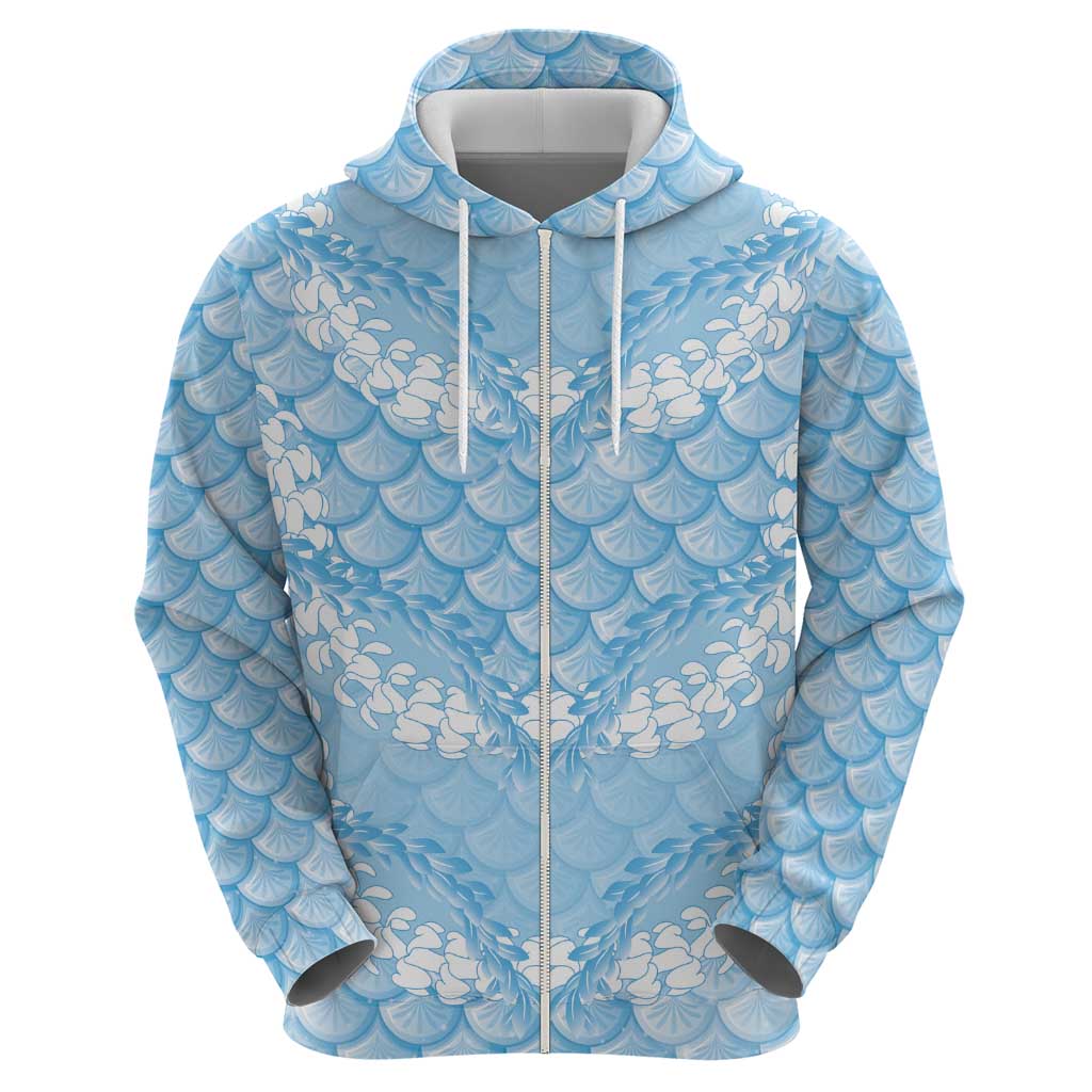 Baby Blue Mermaid Puakenikeni Maile Lei Zip Hoodie