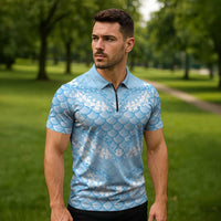 Baby Blue Mermaid Puakenikeni Maile Lei Zipper Polo Shirt