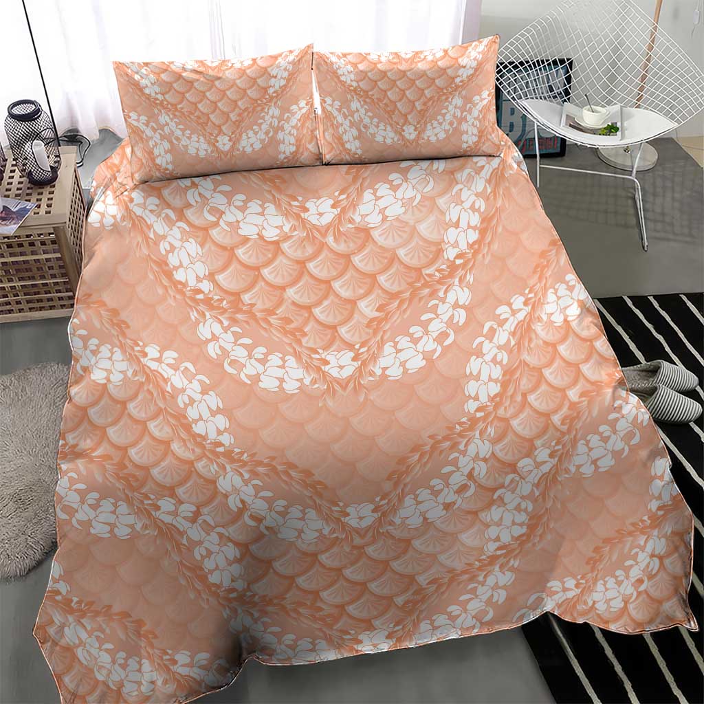 Apricot Mermaid Puakenikeni Maile Lei Bedding Set