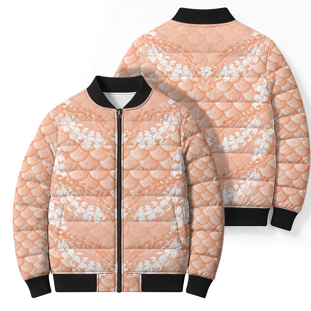 Apricot Mermaid Puakenikeni Maile Lei Bomber Puffer Jacket