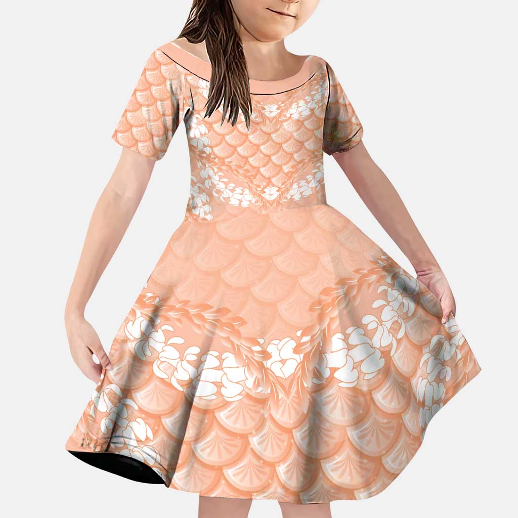Apricot Mermaid Puakenikeni Maile Lei Family Matching Mermaid Dress and Hawaiian Shirt LT01 Daughter's Dress Apricot - Polynesian Pride