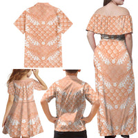 Apricot Mermaid Puakenikeni Maile Lei Family Matching Off Shoulder Maxi Dress and Hawaiian Shirt LT01 - Polynesian Pride