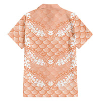 Apricot Mermaid Puakenikeni Maile Lei Family Matching Off Shoulder Short Dress and Hawaiian Shirt LT01 - Polynesian Pride
