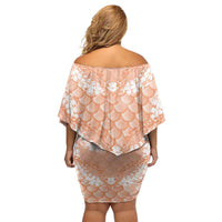 Apricot Mermaid Puakenikeni Maile Lei Family Matching Off Shoulder Short Dress and Hawaiian Shirt LT01 - Polynesian Pride