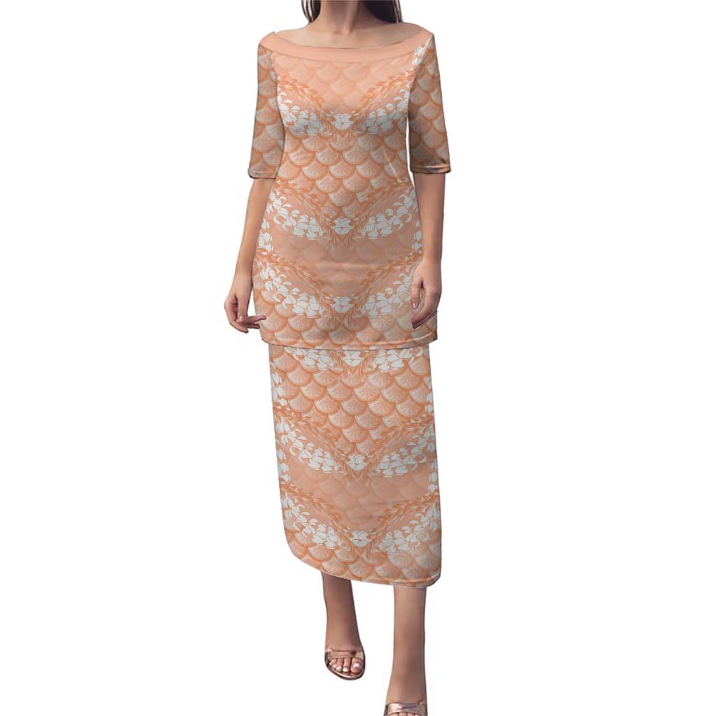 Apricot Mermaid Puakenikeni Maile Lei Family Matching Puletasi and Hawaiian Shirt LT01 Mom's Dress Apricot - Polynesian Pride