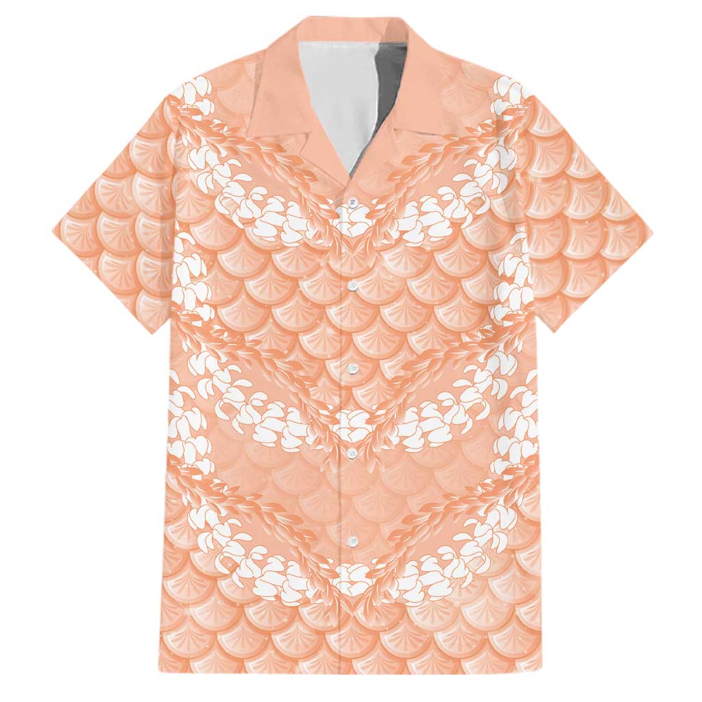 Apricot Mermaid Puakenikeni Maile Lei Family Matching Summer Maxi Dress and Hawaiian Shirt LT01 Dad's Shirt - Short Sleeve Apricot - Polynesian Pride