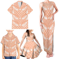 Apricot Mermaid Puakenikeni Maile Lei Family Matching Tank Maxi Dress and Hawaiian Shirt LT01 - Polynesian Pride