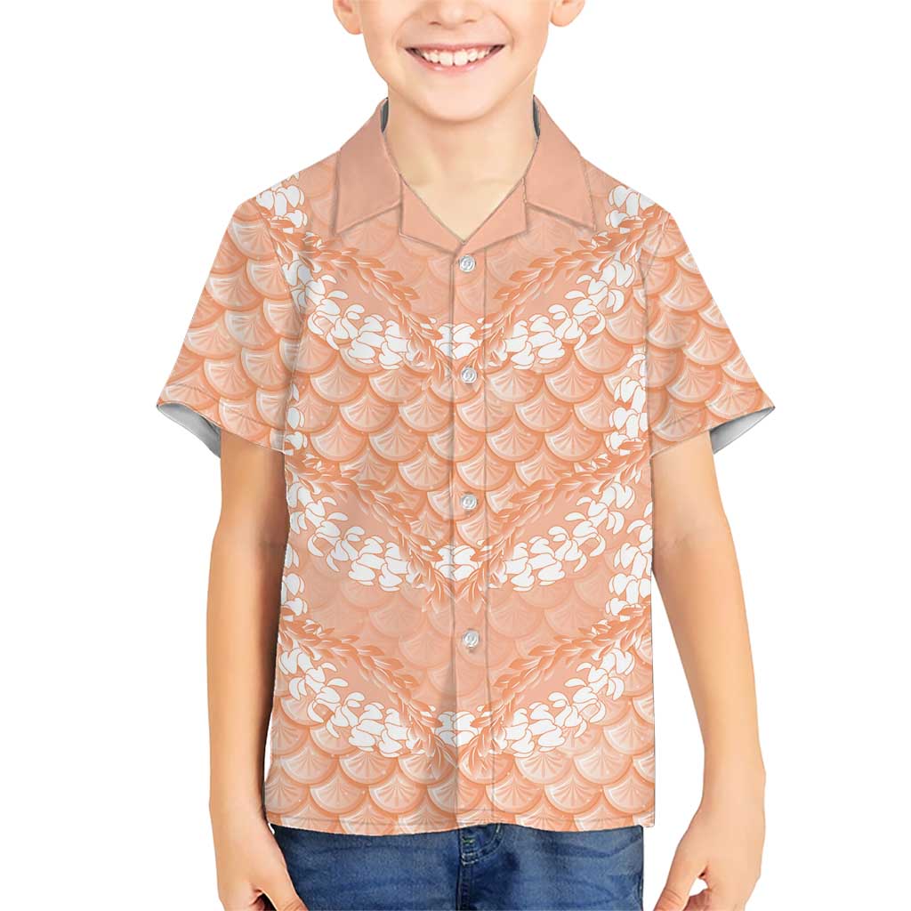 Apricot Mermaid Puakenikeni Maile Lei Family Matching Tank Maxi Dress and Hawaiian Shirt LT01 Son's Shirt Apricot - Polynesian Pride