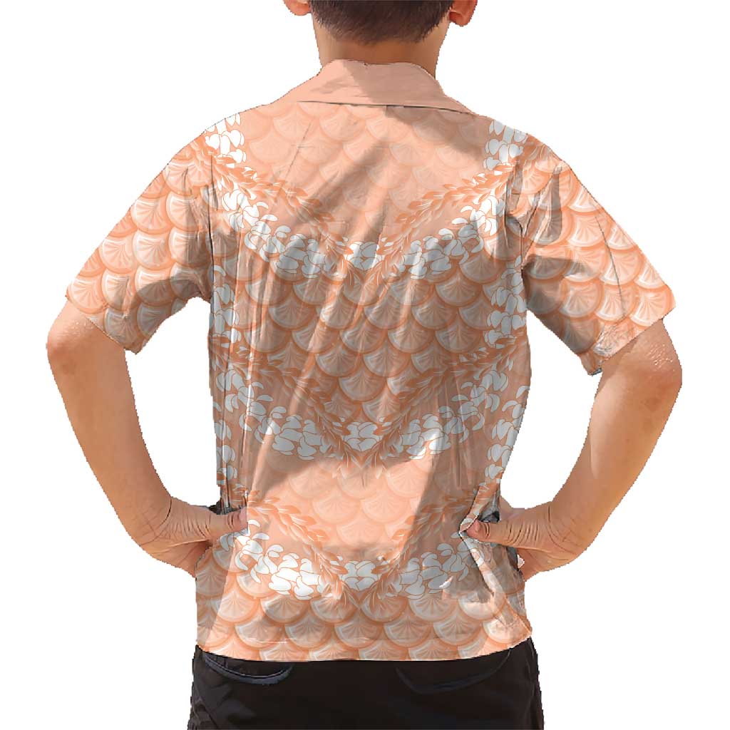 Apricot Mermaid Puakenikeni Maile Lei Kid Hawaiian Shirt
