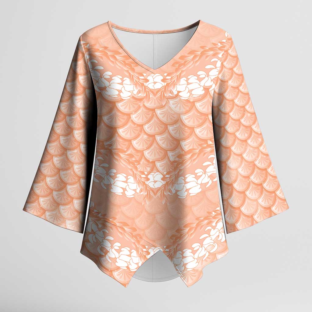 Apricot Mermaid Puakenikeni Maile Lei Kimono Sleeve Blouse