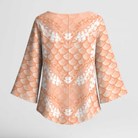 Apricot Mermaid Puakenikeni Maile Lei Kimono Sleeve Blouse