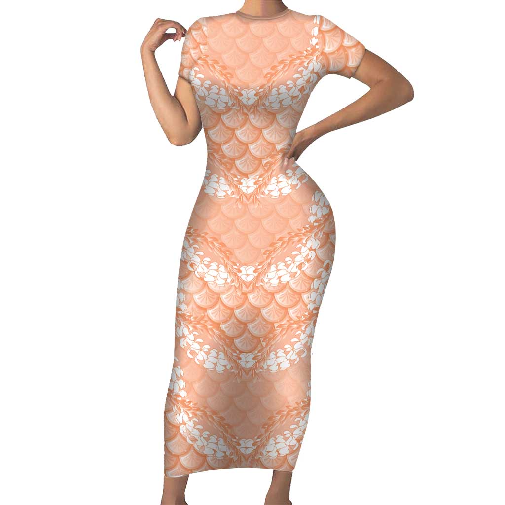Apricot Mermaid Puakenikeni Maile Lei Short Sleeve Bodycon Dress