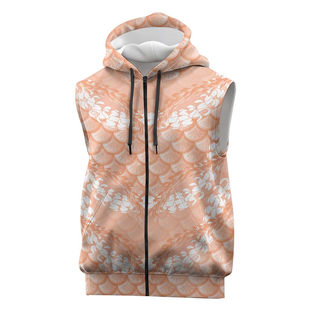 Apricot Mermaid Puakenikeni Maile Lei Sleeveless Zip Hoodie