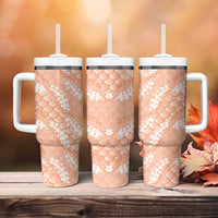 Apricot Mermaid Puakenikeni Maile Lei Tumbler With Handle