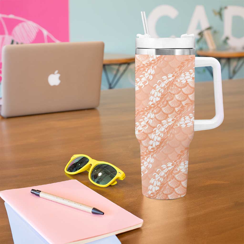 Apricot Mermaid Puakenikeni Maile Lei Tumbler With Handle