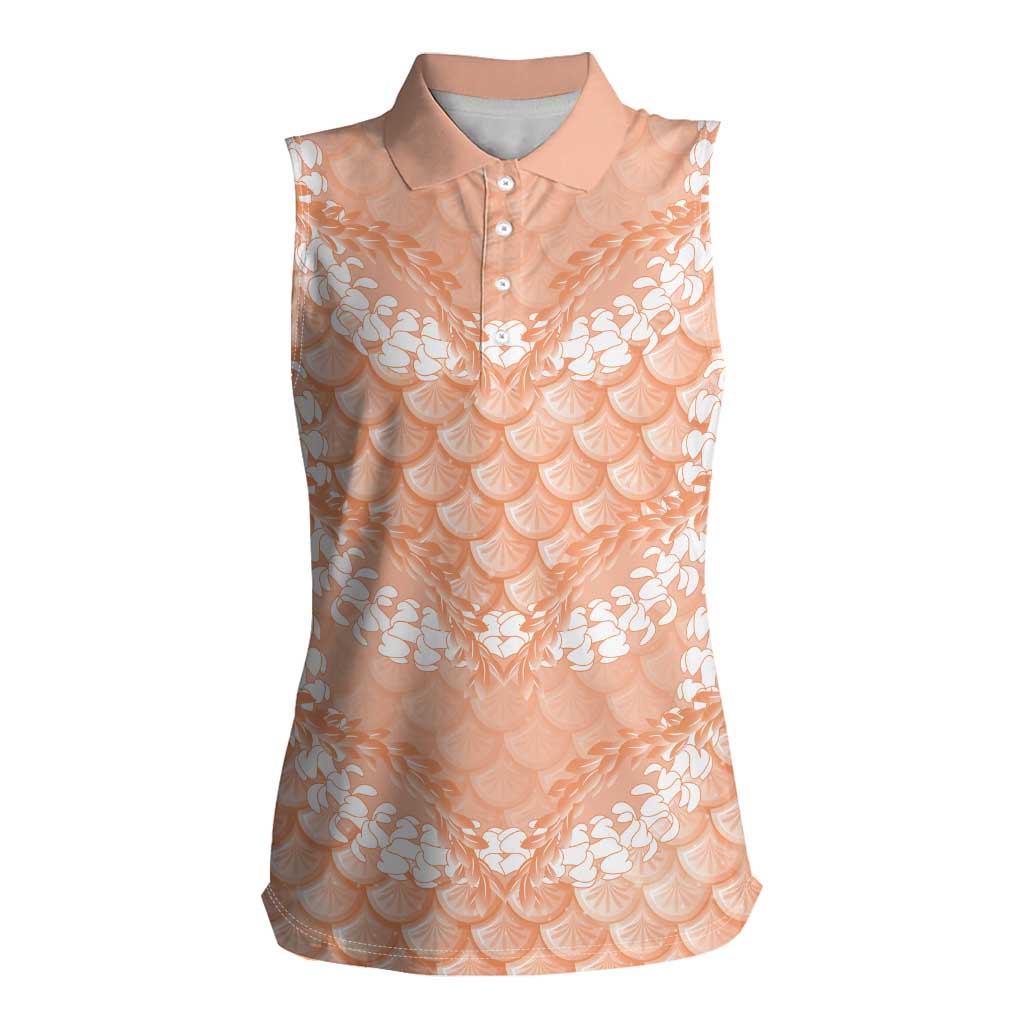 Apricot Mermaid Puakenikeni Maile Lei Women Sleeveless Polo Shirt