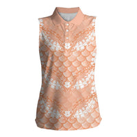 Apricot Mermaid Puakenikeni Maile Lei Women Sleeveless Polo Shirt