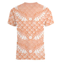 Apricot Mermaid Puakenikeni Maile Lei Women V-Neck T-Shirt