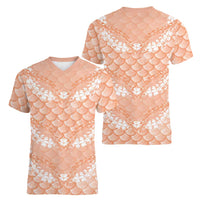 Apricot Mermaid Puakenikeni Maile Lei Women V-Neck T-Shirt