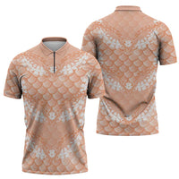 Apricot Mermaid Puakenikeni Maile Lei Zipper Polo Shirt