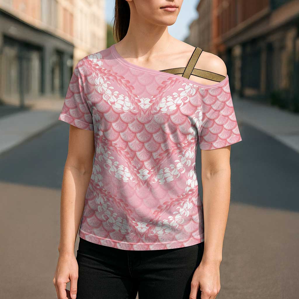 Soft Pink Mermaid Puakenikeni Maile Lei Cross Shoulder Shirt