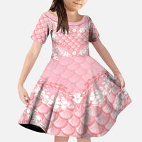 Soft Pink Mermaid Puakenikeni Maile Lei Family Matching Mermaid Dress and Hawaiian Shirt LT01 Daughter's Dress Pink - Polynesian Pride