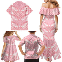 Soft Pink Mermaid Puakenikeni Maile Lei Family Matching Mermaid Dress and Hawaiian Shirt LT01 - Polynesian Pride