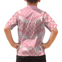 Soft Pink Mermaid Puakenikeni Maile Lei Family Matching Off The Shoulder Long Sleeve Dress and Hawaiian Shirt LT01 - Polynesian Pride