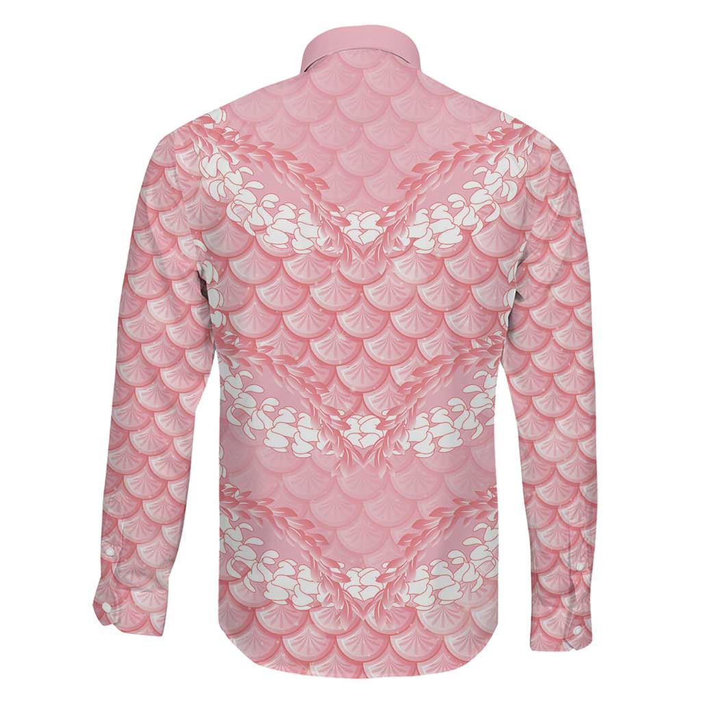 Soft Pink Mermaid Puakenikeni Maile Lei Family Matching Off The Shoulder Long Sleeve Dress and Hawaiian Shirt LT01 - Polynesian Pride