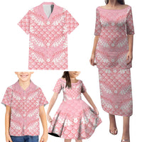 Soft Pink Mermaid Puakenikeni Maile Lei Family Matching Puletasi and Hawaiian Shirt LT01 - Polynesian Pride