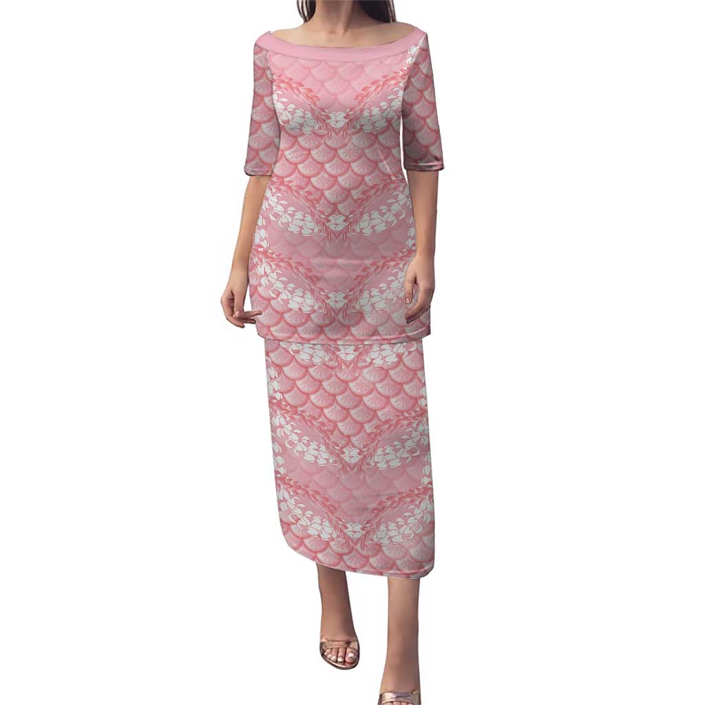 Soft Pink Mermaid Puakenikeni Maile Lei Family Matching Puletasi and Hawaiian Shirt LT01 Mom's Dress Pink - Polynesian Pride