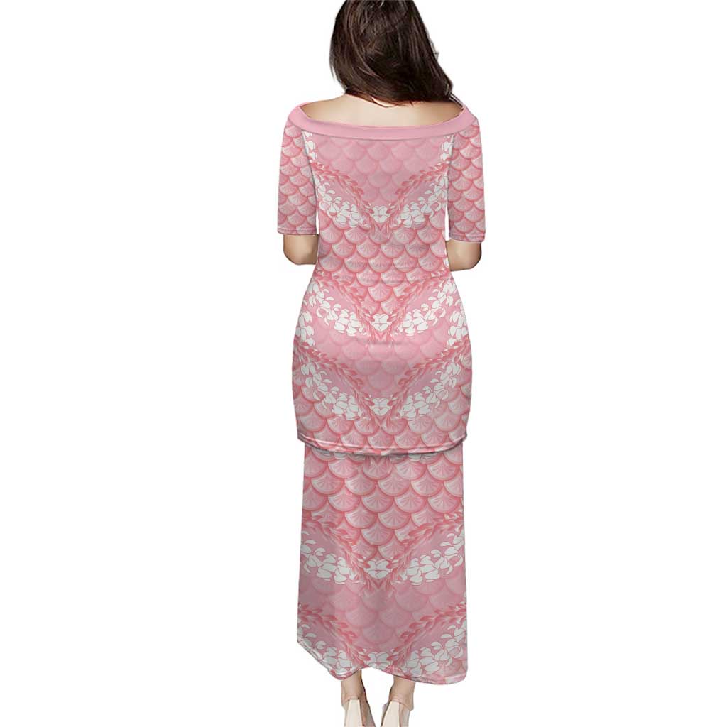 Soft Pink Mermaid Puakenikeni Maile Lei Family Matching Puletasi and Hawaiian Shirt LT01 - Polynesian Pride