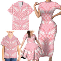 Soft Pink Mermaid Puakenikeni Maile Lei Family Matching Short Sleeve Bodycon Dress and Hawaiian Shirt LT01 - Polynesian Pride