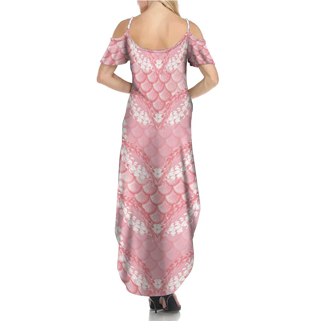 Soft Pink Mermaid Puakenikeni Maile Lei Family Matching Summer Maxi Dress and Hawaiian Shirt LT01 - Polynesian Pride