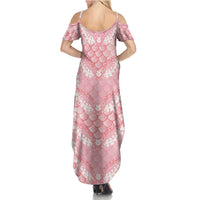Soft Pink Mermaid Puakenikeni Maile Lei Family Matching Summer Maxi Dress and Hawaiian Shirt LT01 - Polynesian Pride
