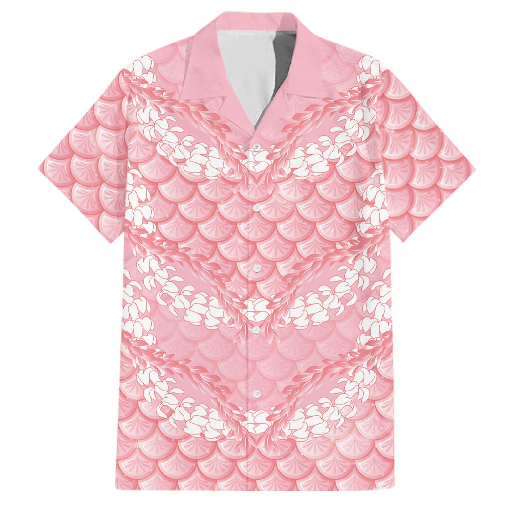Soft Pink Mermaid Puakenikeni Maile Lei Family Matching Tank Maxi Dress and Hawaiian Shirt LT01 Dad's Shirt - Short Sleeve Pink - Polynesian Pride