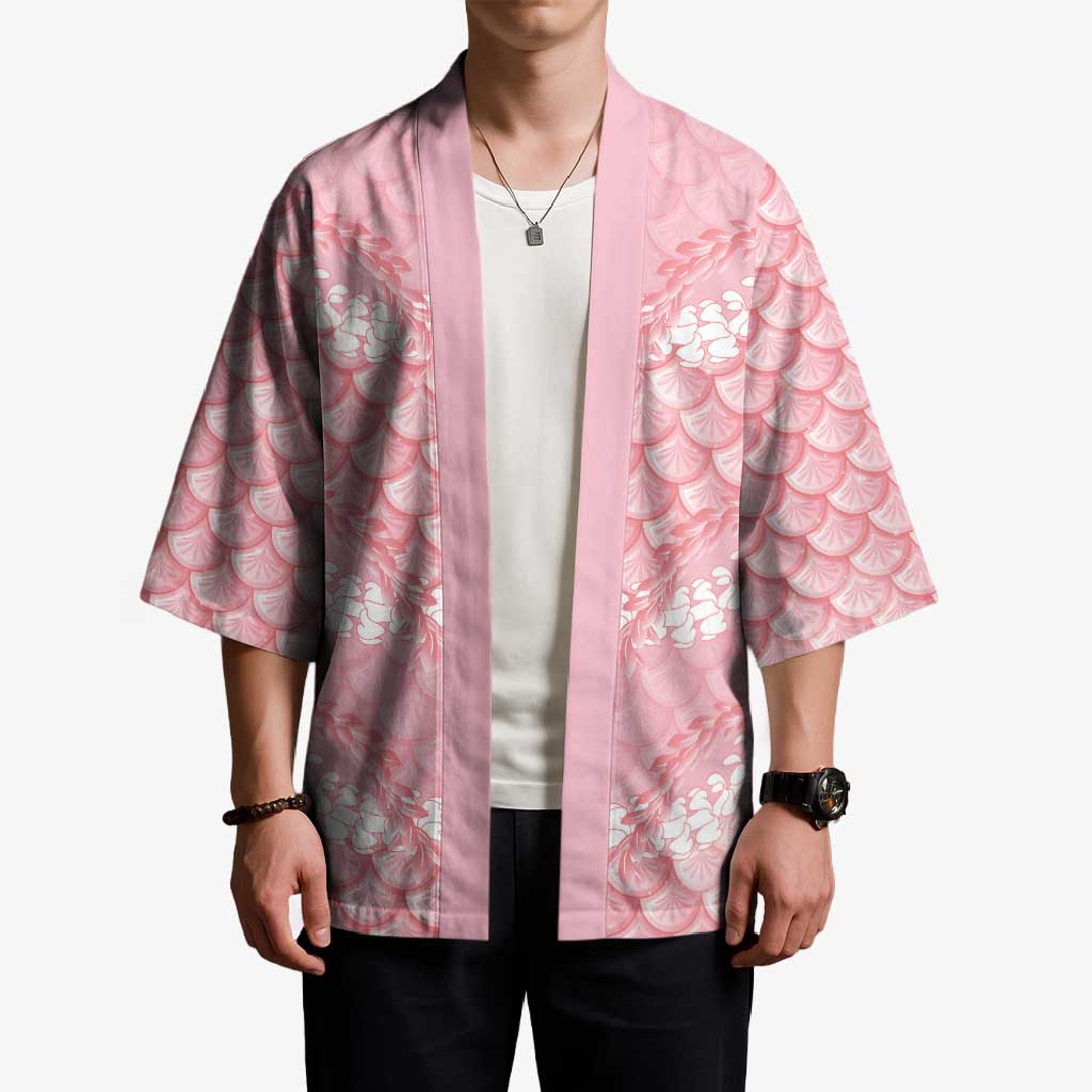Soft Pink Mermaid Puakenikeni Maile Lei Kimono