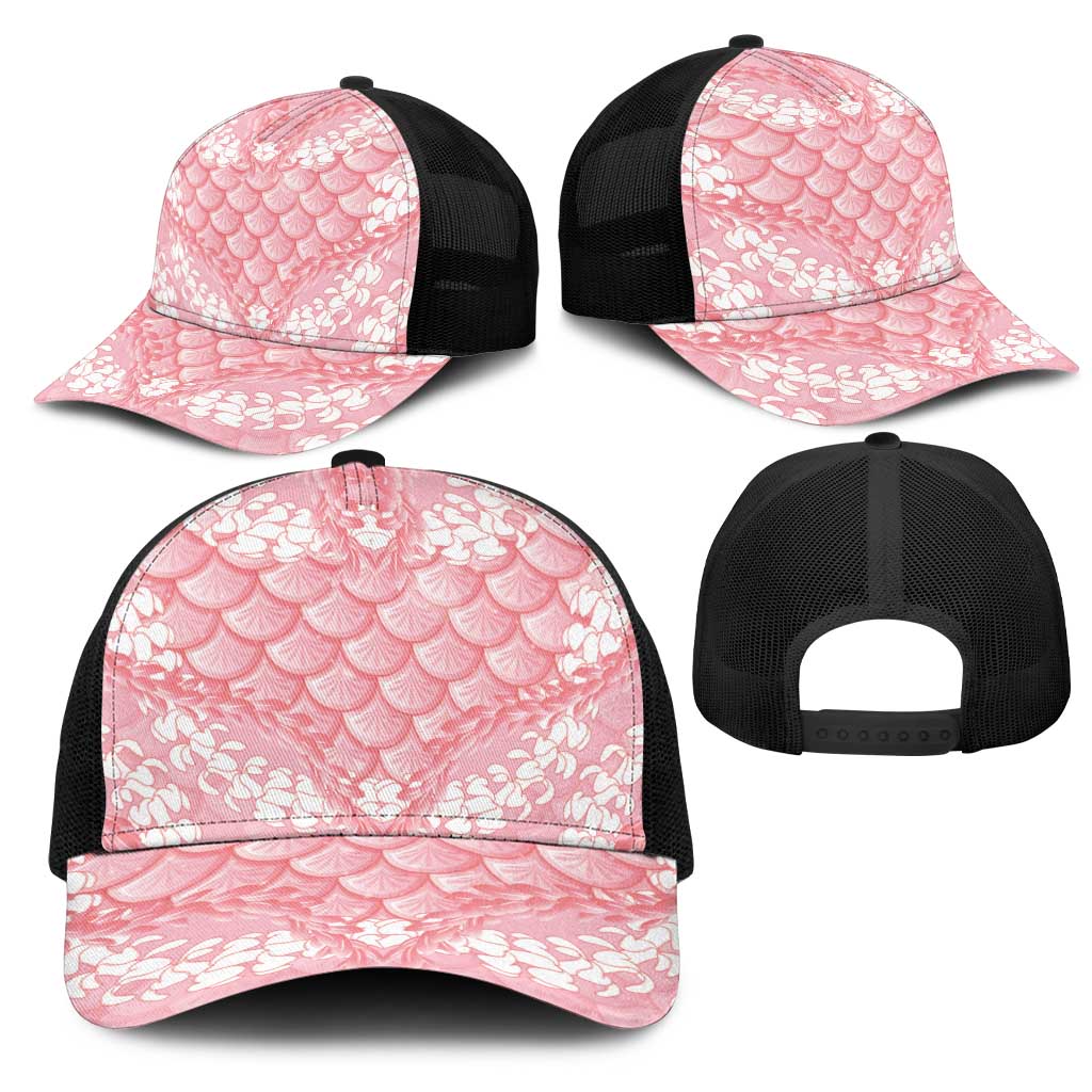 Soft Pink Mermaid Puakenikeni Maile Lei Mesh Trucker Cap