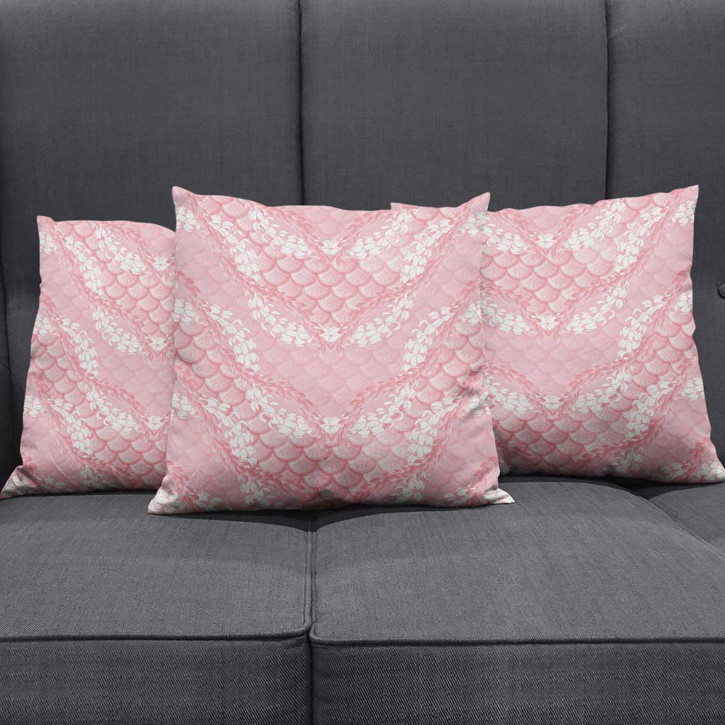 Soft Pink Mermaid Puakenikeni Maile Lei Pillow Cover