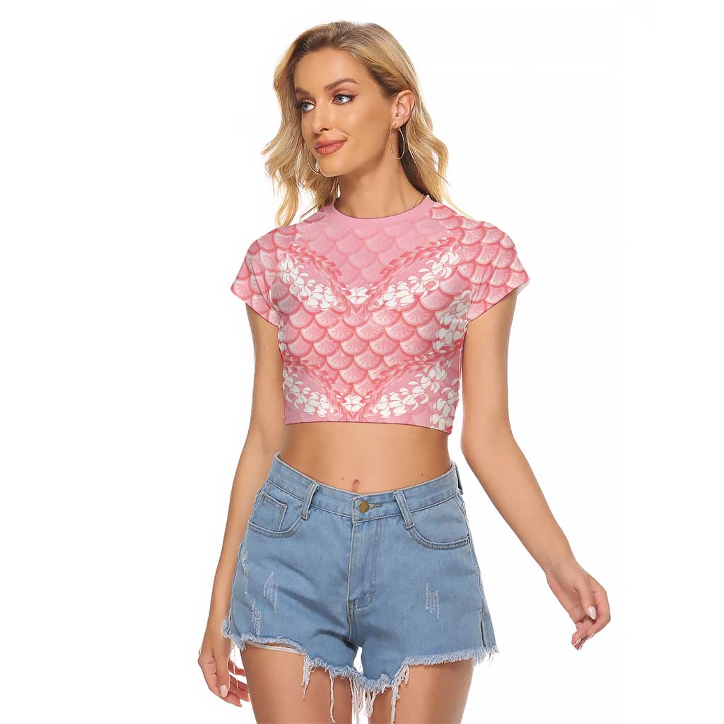Soft Pink Mermaid Puakenikeni Maile Lei Raglan Cropped T Shirt