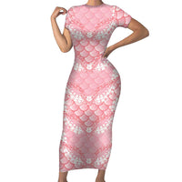 Soft Pink Mermaid Puakenikeni Maile Lei Short Sleeve Bodycon Dress