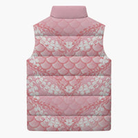 Soft Pink Mermaid Puakenikeni Maile Lei Sleeveless Puffer Jacket
