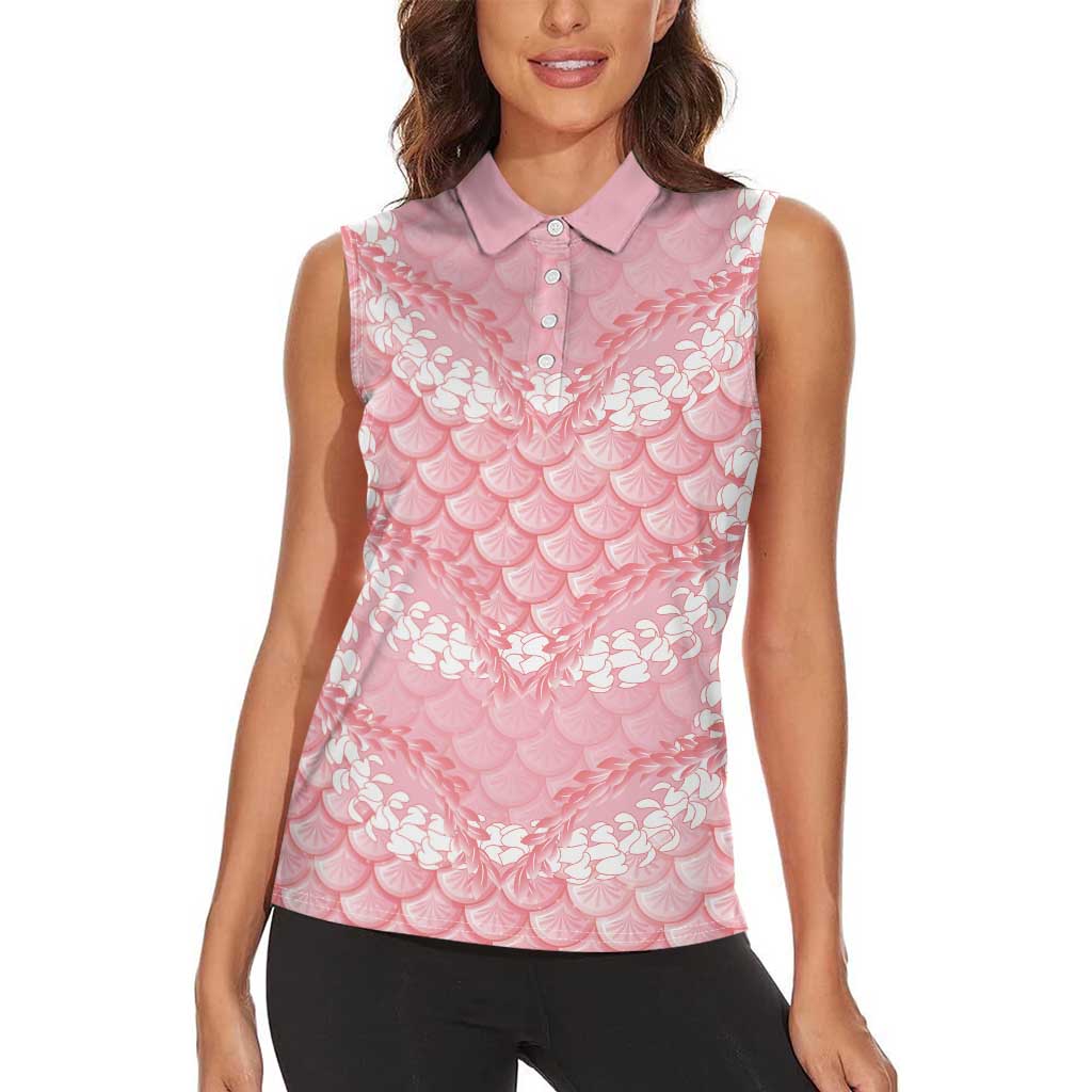 Soft Pink Mermaid Puakenikeni Maile Lei Women Sleeveless Polo Shirt