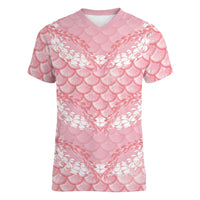 Soft Pink Mermaid Puakenikeni Maile Lei Women V-Neck T-Shirt
