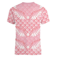 Soft Pink Mermaid Puakenikeni Maile Lei Women V-Neck T-Shirt
