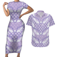 Lilac Mermaid Puakenikeni Maile Lei Couples Matching Short Sleeve Bodycon Dress and Hawaiian Shirt LT01 Purple - Polynesian Pride