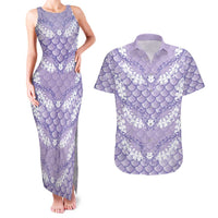 Lilac Mermaid Puakenikeni Maile Lei Couples Matching Tank Maxi Dress and Hawaiian Shirt