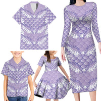 Lilac Mermaid Puakenikeni Maile Lei Family Matching Long Sleeve Bodycon Dress and Hawaiian Shirt LT01 - Polynesian Pride