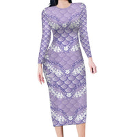 Lilac Mermaid Puakenikeni Maile Lei Family Matching Long Sleeve Bodycon Dress and Hawaiian Shirt LT01 Mom's Dress Purple - Polynesian Pride