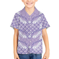 Lilac Mermaid Puakenikeni Maile Lei Family Matching Mermaid Dress and Hawaiian Shirt LT01 Son's Shirt Purple - Polynesian Pride